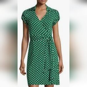 Diane Von Furstenberg Green and White Wrap Dress